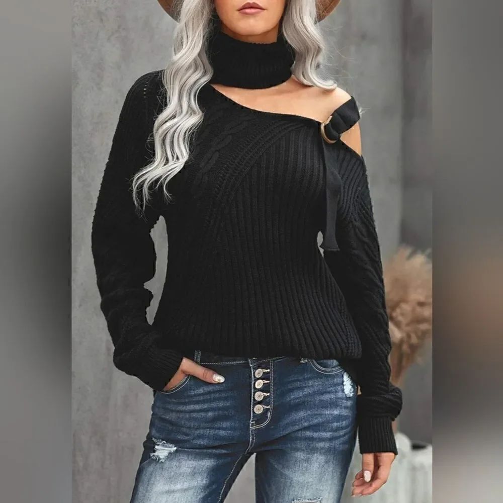 Women Long Sleeve Cold Shoulder sweater